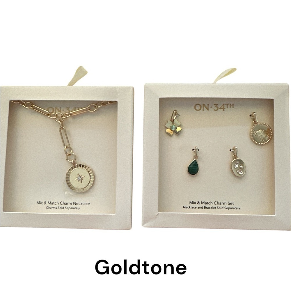 ON 34TH Goldtone Necklace And Set Of Charms Bundle Of 2 Jewelries BNWT - Picture 2 of 4